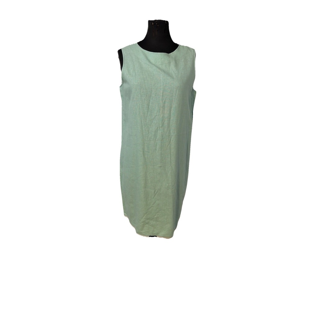 Coldwater Creek 2 Piece Green Dress Set Linen Sleeveless Long Button Down Size L - Picture 3 of 9